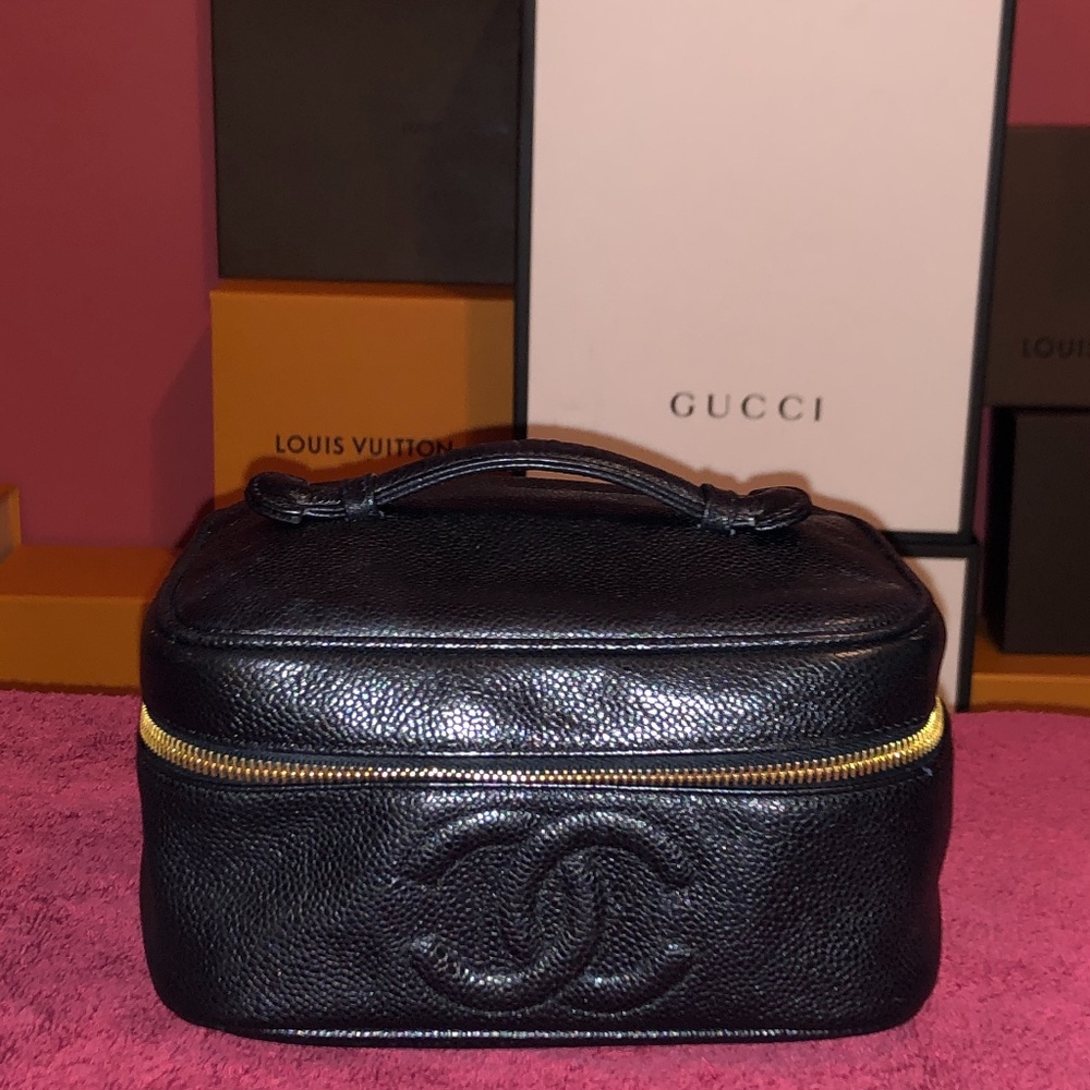 Chanel Black Toiletry Patent Leather Cosmetic Bag